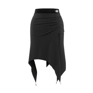 Women's Black Hooded Draped Top and Asymmetrical Skirt Latin Dance Set