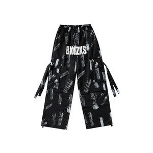 Kids Girls Camouflage Cami Top Black White Print Cargo Pants Hip Hop Dance Costume