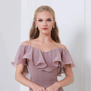 Women's Black Off-Shoulder Ruffled Ruched Ballroom Dance Dress, Light Blue Off-Shoulder Ruffled Ruched Ballroom Dance Dress, Mauve Off-Shoulder Ruffled Ruched Ballroom Dance Dress