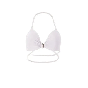 Women's White Halter Neck Draped Cowl Neck High Slit Ruched Maxi Dress for Latin Dance