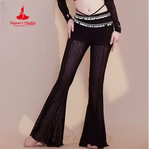 Women's Brown Sheer Zebra Print Ruched Flare Dance Pants for Belly Dance