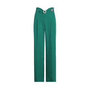 Women's Black & Green High Waist Pleated Wide Leg Ballroom Dance Pants