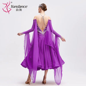 Women's International Standard Ballroom Dance Dress With Chiffon In Amaranth For Competition