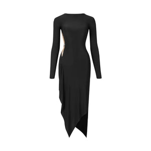 Dance Dress Women's Black Long Sleeve Side Cut-Out Asymmetrical Hem Ballroom Latin Dance Dress
