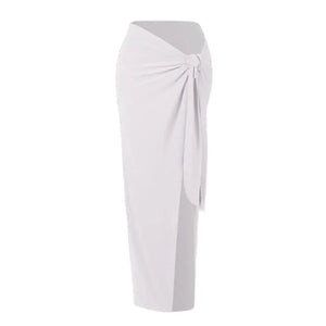 Women's White Halter Neck Draped Cowl Neck High Slit Ruched Maxi Dress for Latin Dance