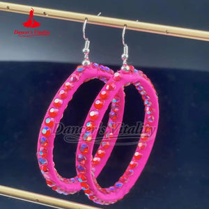 Latin Dance Dress Women Hot Pink Rhinestone Feather Halter Bodysuit & Skirt Set