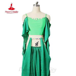 Belly Dance Costume Women's Red Chiffon Cold Shoulder Crop Top and Long Skirt Set