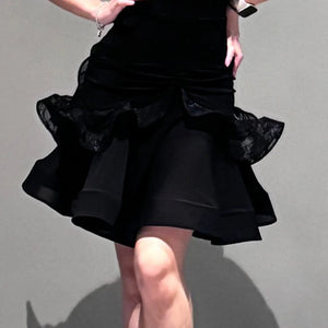 Women's Black Mesh Ruffled Latin Rhythm Salsa Dance Dress