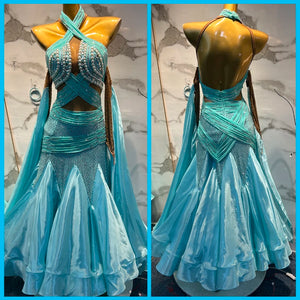 Ballroom Dance Dress Women's Ivory Rhinestone Sequin Lace Halter Neck Open Back Long Skirt with Drapes Smooth Standard