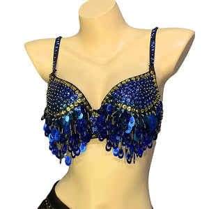 Belly Dance Bra Top, Women's Sequin & Bead Embellished Fringe Costume Top, Multiple Colors Available