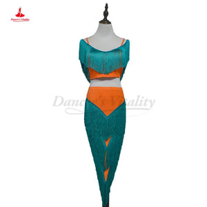 Women's Hot Pink & Yellow Fringe Belly Dance Costume Set with Off-Shoulder Top and High-Slit Skirt