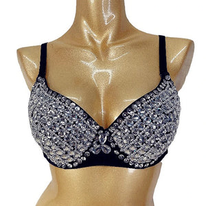 Sequin Embellished Dance Bra Top Gold Black Latin Ballroom Salsa Belly Dance Costume Women's