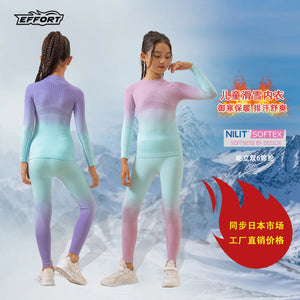 Kids' Gradient Pink & Blue Long Sleeve Thermal Base Layer Set, Badminton Activewear