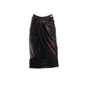 Latin Dance Dress Women's Black & Bronze Halter Fringe Skirt Set Rumba Samba Cha-Cha Ballroom