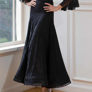 Women's Black Off-Shoulder Lace & Chiffon Ruffled Sleeve Ballroom Dance Dress