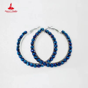 Women's Navy Blue Crystal Embellished Long Sleeve Open Back Ballroom Dance Dress