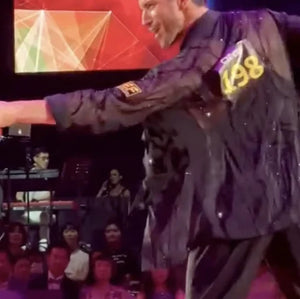 Men's Black Sheer Button-Up Shirt with Tank Top, Ballroom Dance