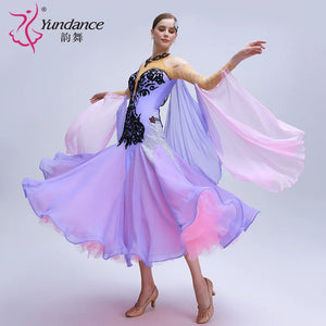 Women's International Standard Ballroom Dance Dress With Rhinestones In Chiffon For Performance