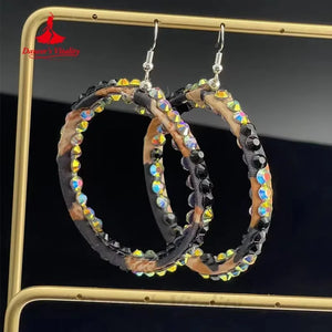 Women's Navy Blue Ballroom Dance Dress with Rhinestone Embellishments and Puffed Sleeves