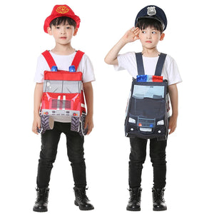 Kids' Red Fire Truck and Black Police Car Costume Play Set