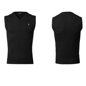 Men's Navy Blue, Black, and Gray V-Neck Sleeveless Knit Sweater Vest for Ballroom Dance