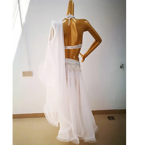 Belly Dance Costume, Women's Royal Blue Sequin Halter Top & High Slit Skirt, Chiffon & Beaded Professional Dancewear