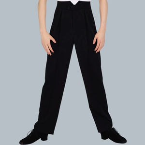 Men's Gray & Navy Ribbed Sleeveless Henley Dance Top with High-Waisted Black Pants, Modern Lyrical Ballet Contemporary Dancewear
