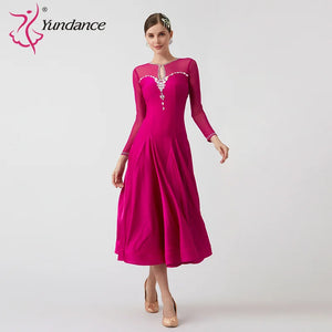 Women's Standard Ballroom Waltz Competition Dress With Rhinestones Multicolor For Performance