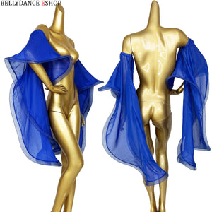 Belly Dance Women's Royal Blue Chiffon Ruffle Sleeve Top, Performance Wear