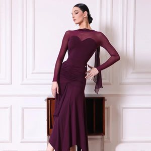 Dance Dress Women's Burgundy Mesh Long Sleeve Ruched Asymmetrical Hem Ballroom Latin Dance Dress
Dance Dress Women's Black Mesh Long Sleeve Ruched Asymmetrical Hem Ballroom Latin Dance Dress