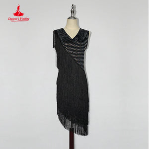 Women's Purple Rhinestone Fringe Latin Dance Dress