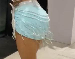 Women's Blue and White Beaded Fringe Latin Dance Dress