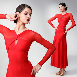 Women's Red Mesh Long Sleeve Ballroom Dance Dress, Women's Black Mesh Long Sleeve Ballroom Dance Dress, Women's Navy Blue Mesh Long Sleeve Ballroom Dance Dress