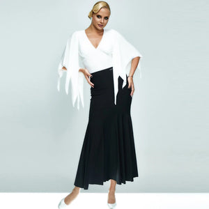 Women's Black V-Neck Long Sleeve Ruffle Latin Dance Dress