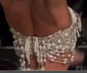 Women's Blue and White Beaded Fringe Latin Dance Dress