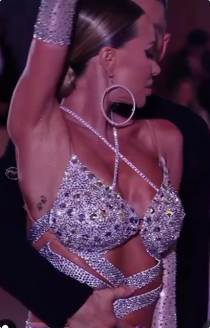 Women's Silver Sequin & Rhinestone Open Back Latin Dance Dress with Strappy Skirt