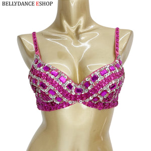 Belly Dance Bra, Women's Red Bejeweled Sequin Embellished Rhinestone Costume Top, Belly Dancing