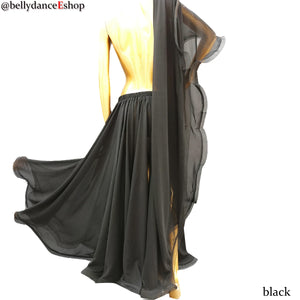 Belly Dance Women's Yellow Chiffon Full Circle Skirt with Gold Trim, Slit Design