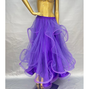 Women's White Organza Layered Ruffle Belly Dance Skirt with Embellished Waistband