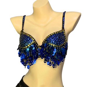 Belly Dance Bra Top, Women's Sequin & Bead Embellished Fringe Costume Top, Multiple Colors Available