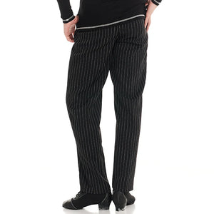 Dance Pants Women's Black Pinstripe High-Waisted Wide Leg Ballroom Latin Dance