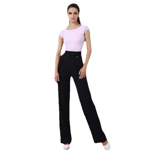 Women's Pink & Black Boat Neck Bodysuit with High-Waisted Wide-Leg Dance Pants