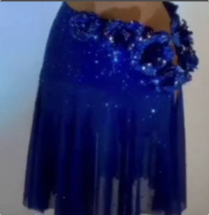 Dance Top Women's Blue Sparkle Off-Shoulder Fringe Latin Salsa Rumba Cha-Cha