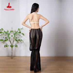 Belly Dance Costume Women's Black Sheer Harem Pants and Embellished Sequin Bra Set for Performance