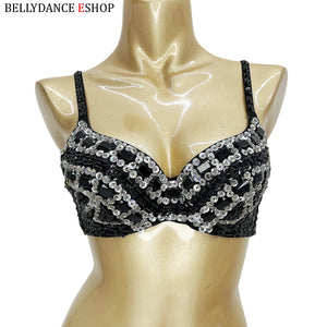 Belly Dance Bra, Women's Red Bejeweled Sequin Embellished Rhinestone Costume Top, Belly Dancing