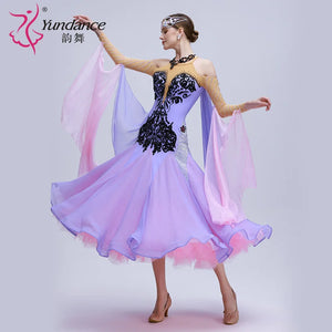 Women's International Standard Ballroom Dance Dress With Rhinestones In Chiffon For Performance