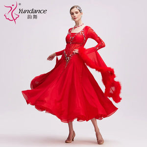 Women's Standard Ballroom Dance Dress Chiffon Red For Stage Performance
