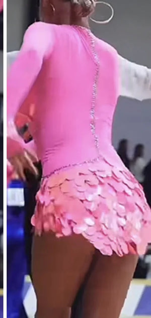 Women's Pink Sequin Deep V-Neck Long Sleeve Latin Dance Dress