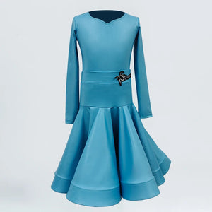 Girls Latin Dance Dress, Brown Red Black White Faux Leather Long Sleeve Skirt