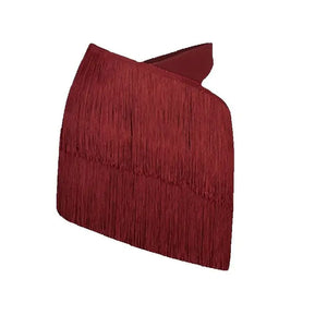 Women's Burgundy & Black Fringe Latin Dance Skirt Set with Long Sleeve Crop Top